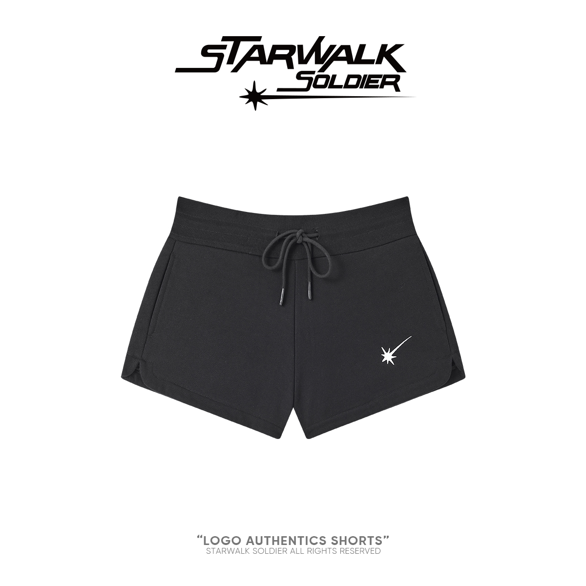 STARWALK SOLDIER 小logo刺绣卫裤短裤 黑