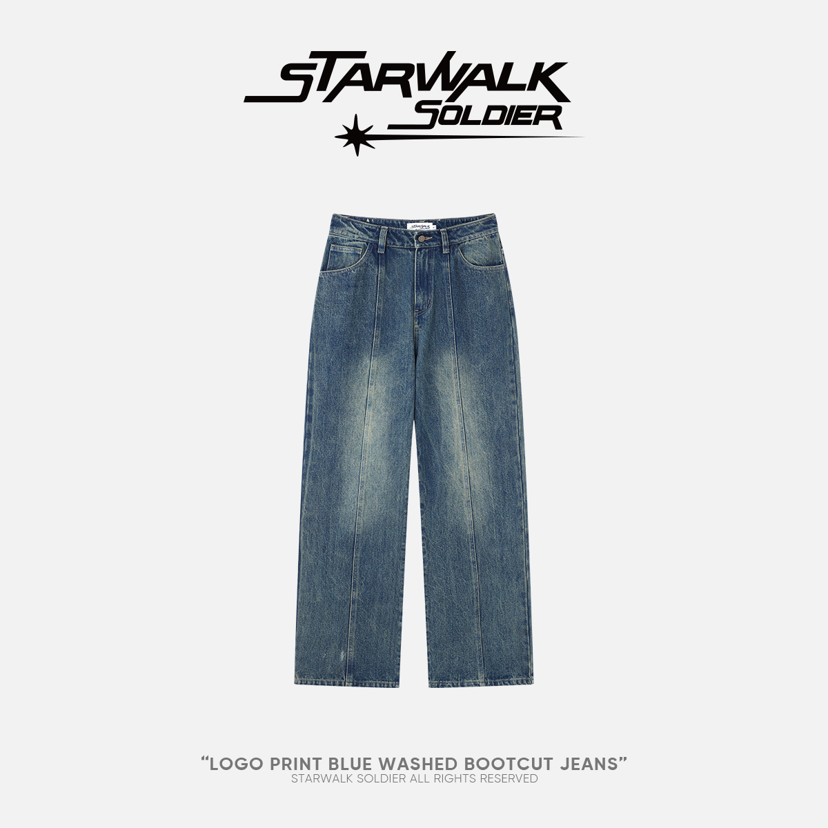 STARWALK SOLDIER 印花拼接作旧牛仔裤