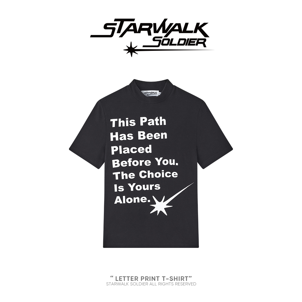 STARWALK SOLDIER 小高领大字印花短袖 黑色