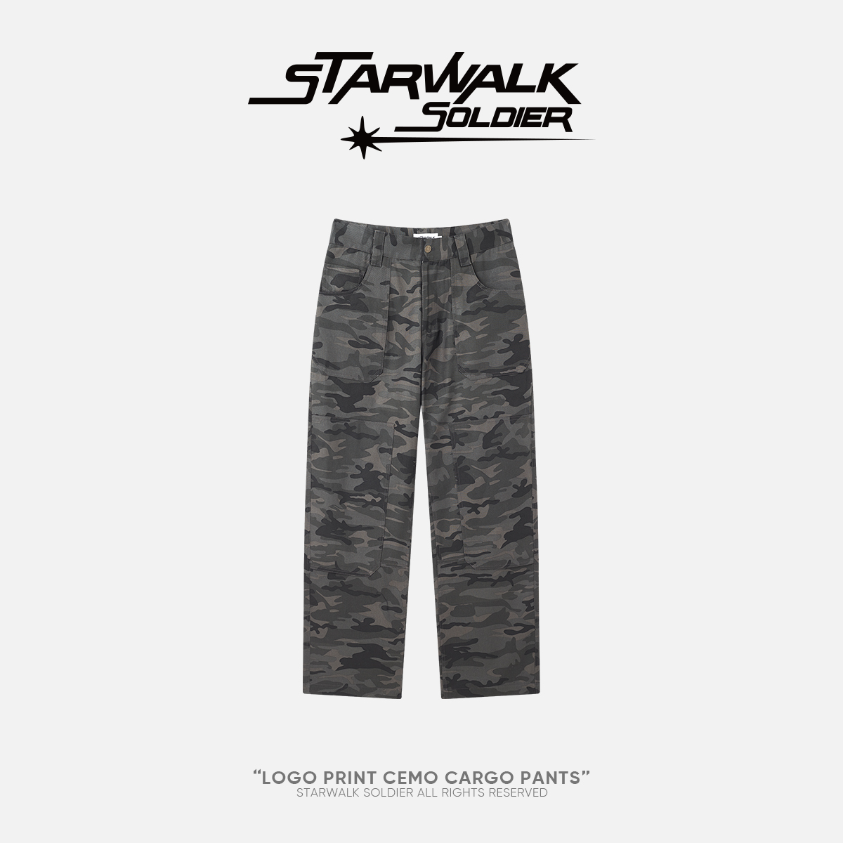 STARWALK SOLDIER 黑灰迷彩星星印花工装裤
