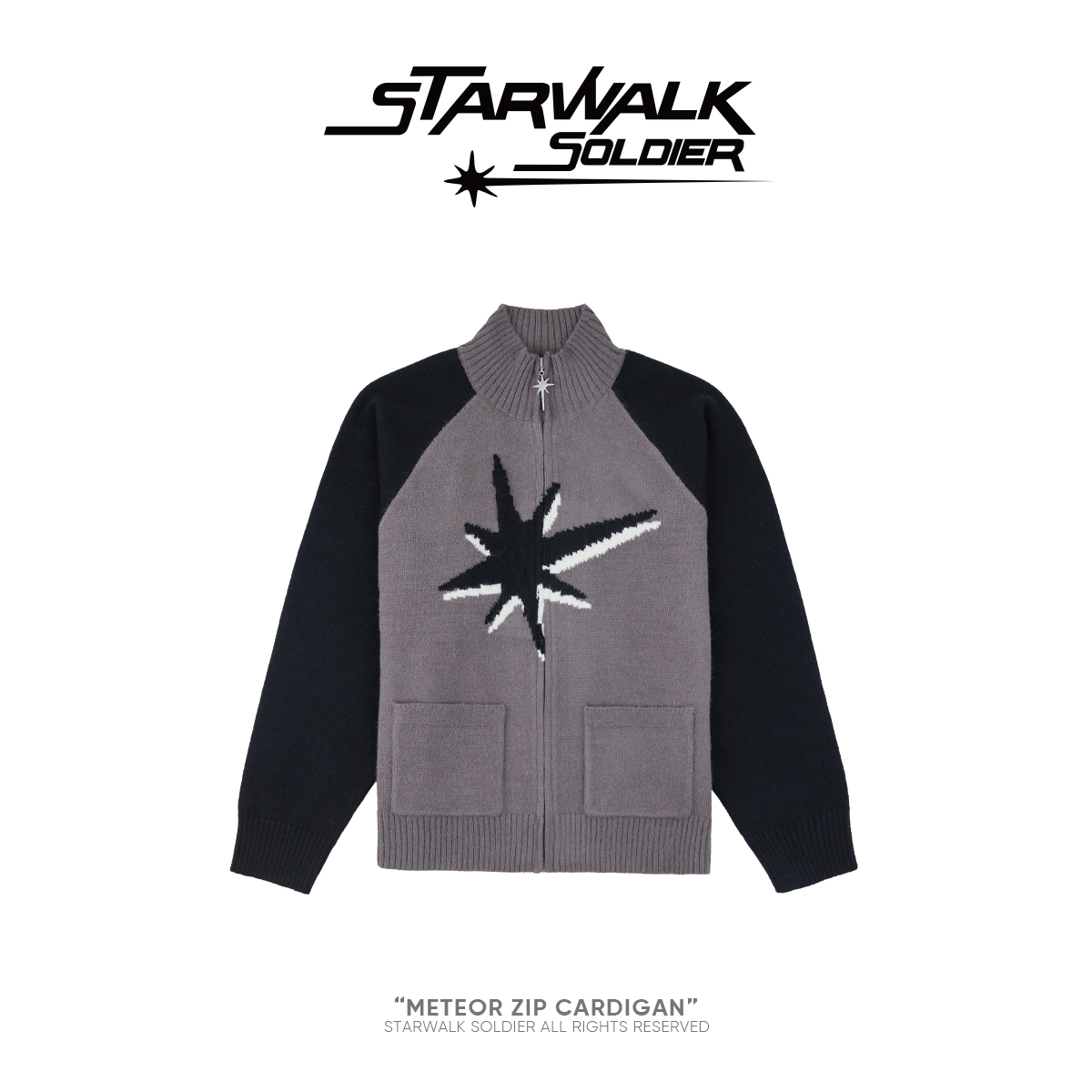 STARWALK SOLDIER 粗针插肩拉链毛衣 黑灰