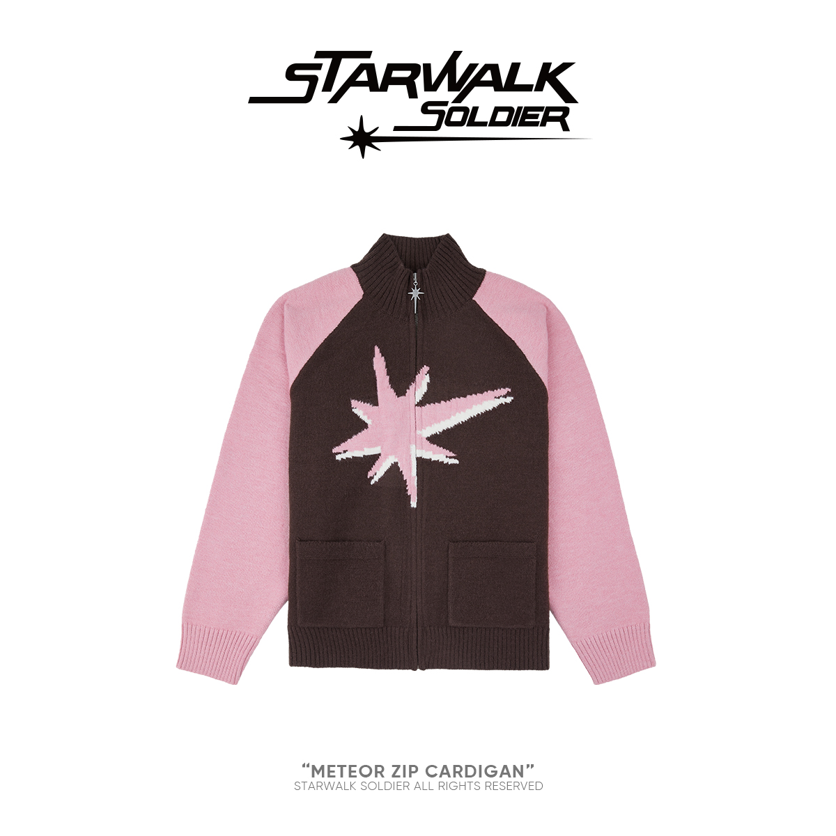 STARWALK SOLDIER 粗针插肩拉链毛衣 粉黑