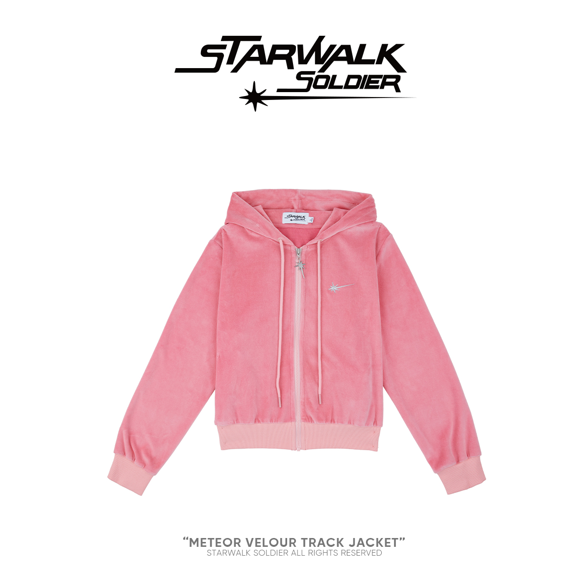 STARWALK SOLDIER 烫钻天鹅绒运动拉链帽衫 粉