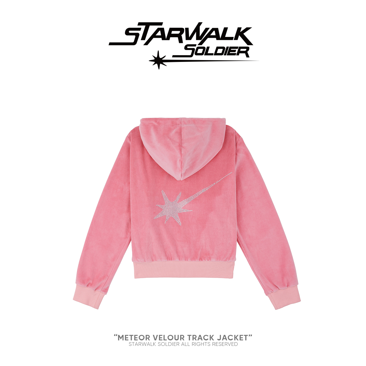 STARWALK SOLDIER 烫钻天鹅绒运动拉链帽衫 粉