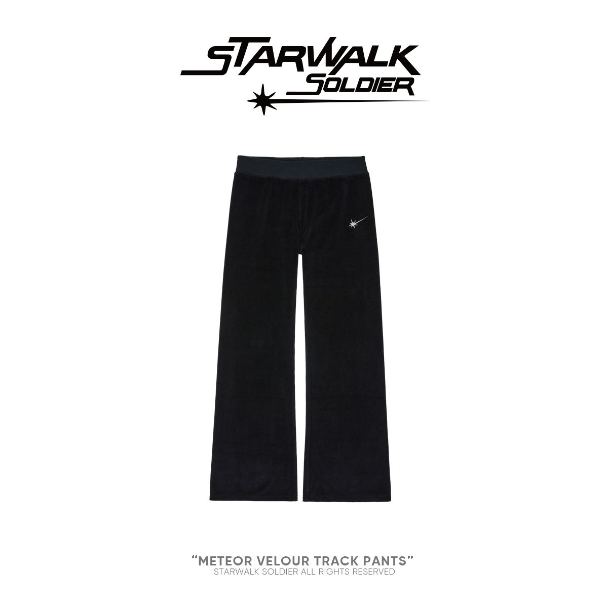 STARWALK SOLDIER 烫钻天鹅绒绑带运动裤 黑
