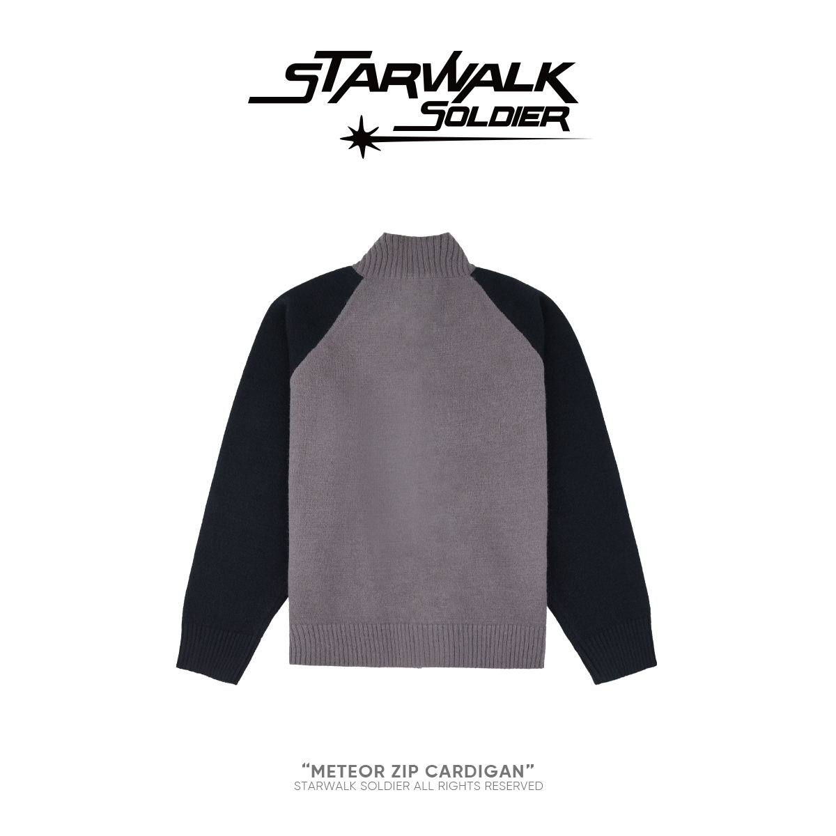 STARWALK SOLDIER 粗针插肩拉链毛衣 黑灰