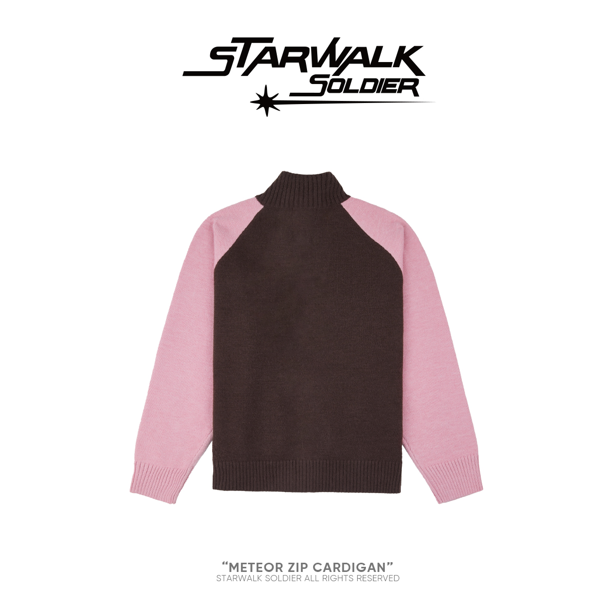 STARWALK SOLDIER 粗针插肩拉链毛衣 粉黑