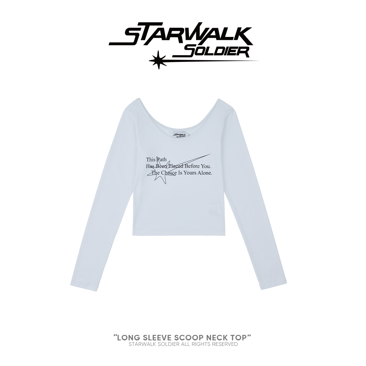 STARWALK SOLDIER U领印花针织长袖 白