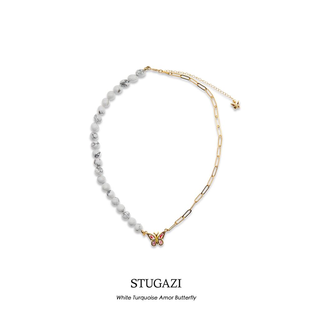 STUGAZI White Turquoise Amor Butterfly 金粉蝴蝶白松石项链