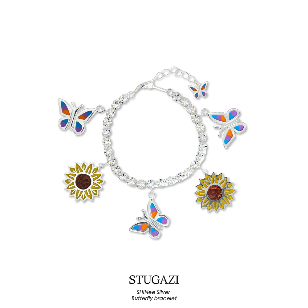 STUGAZI Summer Silver Butterfly Bracelet 银蝴蝶雏菊满钻手链