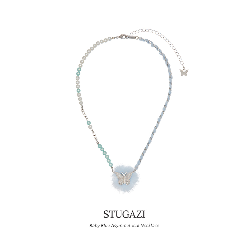 STUGAZIFurry Baby Blue Asymmetrical Necklace拂蕊不对称项链